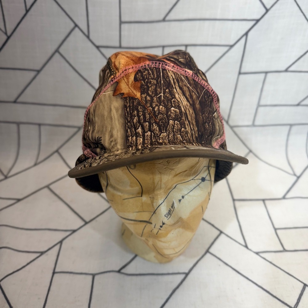 Huntworth Camo Hunting Hat S/M Brown Pink Real Tree Ponytail Grid Fleece Cap